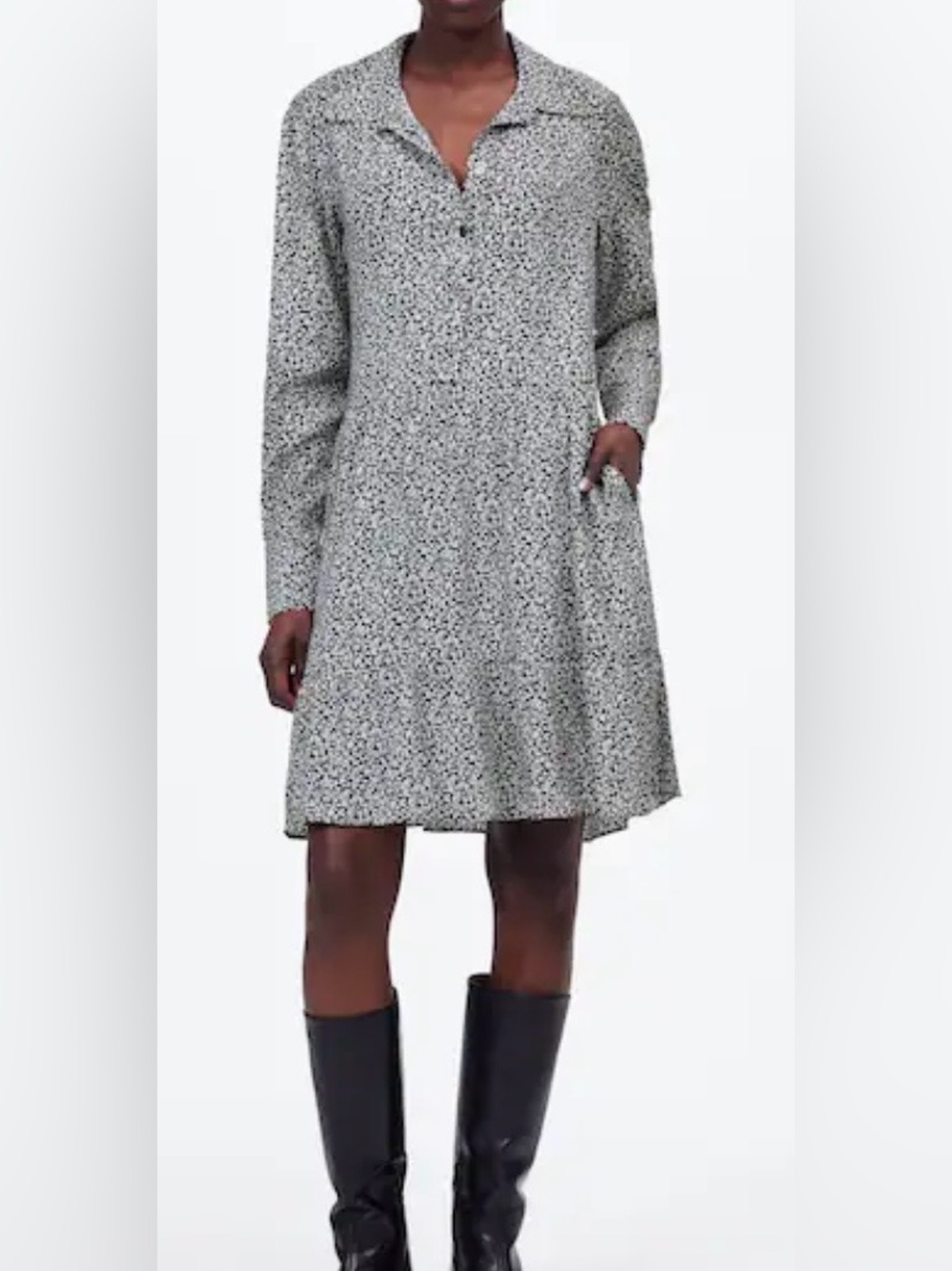 Madewell Black and White Ditsy floral Long-Sleeve Dress